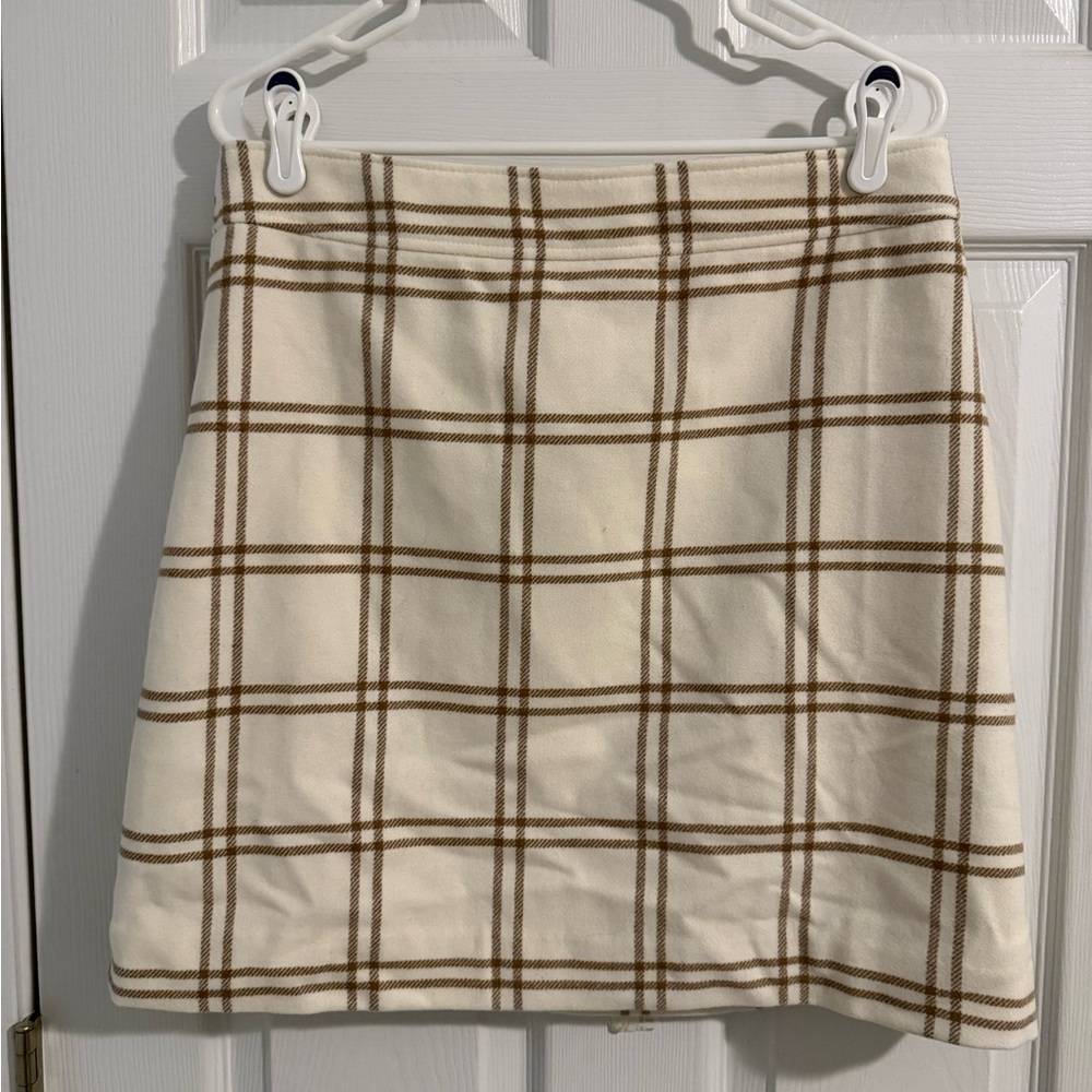 J. Crew Factory Plaid Mini Skirt in Cream and Brown